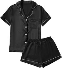 LYANER Women's Satin Pajamas Set Short Sleeve Button Shirt Silky Sleepwear with Shorts Set PJ DISCLAIMER: I only recommend products I would use myself. These boards may contain affiliate links that are at no cost to you, I may earn a small commission. #satin #pjs #cute #trendy #comfy