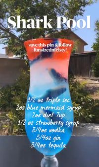 1/2 oz triple sec 2oz blue mermaid skinny syrup (click VISIT on this pin to grab it) 2oz diet 7up 1/2 oz strawberry syrup (click VISIT on this pin to grab it) 3/4oz vodka 3/4oz gin 3/4oz tequila