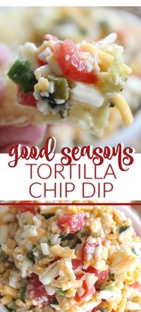 On the hunt for the best tortilla chip dip recipes? This is one of those appetizers for a party, easy, cold and in a dip that everyone will go crazy over! If you're looking for cold appetizers for party time, this Good Seasons and cheese chip dip is for you!