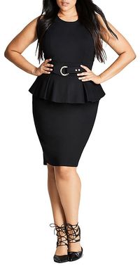 Plus Size Belt-Detail Peplum Dress