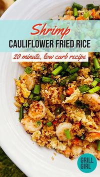 Shrimp cauliflower fried rice is a low carb, grain free and super delicious alternative to traditional fried rice. This dish replaces white rice with cauliflower rice, which is lower in calories, carbs, and high in fiber. Shrimp is added as a source of protein and flavor, and various vegetables such as carrots, peas, and green onions are included to make this a true “fried rice”, but with Cauliflower.