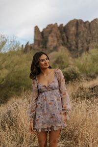 Tessa's senior session at Lost Dutchman park, Mesa Arizona, the prettiest views of the Superstition mountains in the desert. Phoenix area photographer, senior photo dress inspo