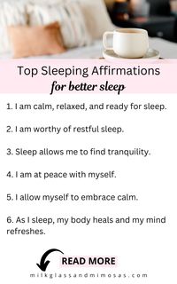 Establish a peaceful bedtime routine with these positive sleep affirmations for better sleep. The night affirmations will help you achieve sweet dreams before you go to bed. Make you night better with these positive manifestation before bed.