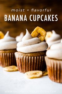 Super-moist and flavorful banana cupcakes with creamy CINNAMON cream cheese frosting on top! Easy recipe on sallysbakingaddiction.com