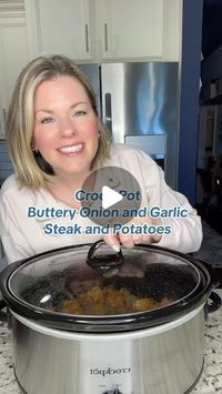 Stephanie Gigliotti on Instagram: "Crock Pot Buttery Onion Garlic Steak and Potatoes
Printable recipe on my website: https://www.stephreallife.com/crock-pot-buttery-beef-and-potatoes/

2 lbs stew meat
1-2 lbs potatoes, cut into chunks
6 tbsp butter, cut into slices
1 packet onion soup mix 
1 heaping tablespoon minced garlic
Pepper to taste 

Add the potatoes, beef, and seasonings to the crock pot and mix together. Place the butter slices on top. Cover and cook on low 6-7 hours or high 4 hours. 
*optional, add a bag of frozen green beans, broccoli or peas into the crock pot the last 30 minutes of cook time. 

👉Find more recipes like this on my website:
StephRealLife.com
📍on Pinterest to make later: https://pin.it/
49Ud7CsgS
🍒Or on the free Samsung Food
App for all phones plus more! https