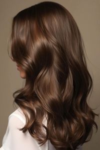 Channel luxury with glossy, multidimensional chocolate brown hair colors in 2024. From chestnut  to espresso brown, these shades exude richness. #Hair Styles