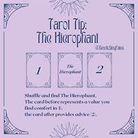 🗝️Tarot tip: the Hierophant🗝️ Shuffle and find The Hierophant. The card before represents a value you find comfort in (1), the card after provides advice (2).