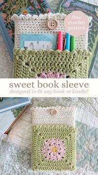 This crochet book sleeve is so sweet with it’s functional pocket, for practicality and cuteness! The free crochet pattern includes plenty of photos to make this book sleeve simple and effortless to crochet! The pattern is completely customizable, and is designed to fit sny book or kindle! Stash busting crochet project | easy crochet pattern | crochet book sleeve | crochet kindle cover | free crochet pattern | crochet ideas | cute crochet project | book sleeve pattern | summer crochet pattern | crochet spring | pocket book sleeve | quick crochet ideas | cottagecore | bridgerton