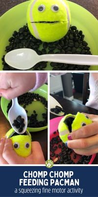 CHOMP! Feed the Tennis Ball Pac-Man! A Squeezing Fine Motor Activity