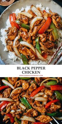 An easy black pepper chicken with juicy tender chicken, crisp vegetables and a rich savory black pepper sauce. It takes no time to put together and tastes better than your usual Chinese restaurant takeout! {Gluten-Free Adaptable}