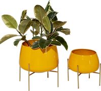 Deco 79 Metal Indoor Outdoor Planter Small Planter Pot with Removable Stand, Set of 2 Planters 8", 10"H, Yellow