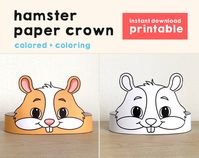 These hamster paper crowns are great for a cute Birthday party activity or as a school craft project. Expecting a lot of children? No problem! Buy once and print as many times as you need. These paper crowns are ready to be printed, cut, and enjoyed. Get the FOR COLORING version --> https://www.etsy.com/listing/1173591829 Get the COLORED version --> https://www.etsy.com/listing/1173591405 There's other printable crowns to choose from! --> https://www.etsy.com/shop/HappyPaperTime?section_id=25945