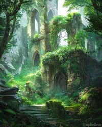 Instagram/ephellem - Follow the link for the image download #nature #spring #overgrown #fantasy #ruins #lush #aiart