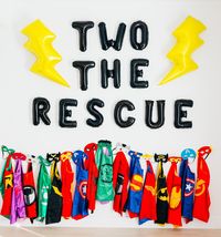 "✦ Please leave your event date in the note ✦ - Two the Rescue Balloon Banner - 36\" Foil Shape Balloon Lightning Bolt - 1 Ribbon - 1 Straw ♦ We Accept Custom-Order! ♦ ♦ How to inflate balloons? See Instructions Below ♦ https://www.partyeight.com/blogs/articles/how-to-inflate-mylarfoil-self-sealing-balloons-for-decoration ♦ How to Make the latex balloons to float in the air?♦ You need Helium Tank to make the latex balloons to float. Here is the link to purchase Helium Tank: https://amzn.to/2PA6u