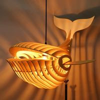 Wooden whale lamp. It is made of high-quality wood and is shaped like a free whale. The wood fish chandelier is environmentally friendly and healthy. It is hand-woven from natural wood selected. It can be painted if you want it to be another color. It is so funny and creative. This wicker pendant light has the original color which creates a natural atmosphere. It is the perfect decor for the dining room, living room, kitchen island, bedroom, foyer, entryway, hallway, stairway, farmhouse, cafe, a