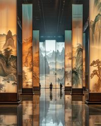 An Atrium with Large Chinese Painting Displays