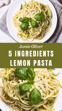 Jamie Oliver’s 5 Ingredients Lemon Pasta is made with linguine, courgettes, mint, Parmesan, and lemon, creating a fresh dish that takes 25 minutes to prepare!