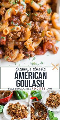 Amercian Goulash is a one pot dinner recipe that combines ground beef with elbow macaroni, peppers, onions, tomatoes and tons of flavor!