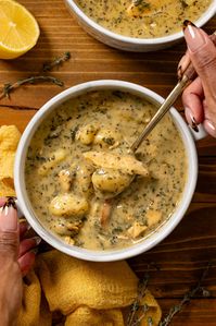 Creamy Winter Lemon Chicken Gnocchi Soup, a comforting blend of chicken, fluffy gnocchi + refreshing lemon zest—a delightful winter recipe!