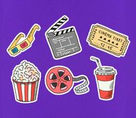 Each sticker is 2" On their longest side Sticker Pack of 6 different movie themed stickers including a bucket of popcorn, a soda pop, a movie ticket stub, a filmstrip, a movie clapper & some 3D glasses Printed on glossy sticker paper and covered in a laminate coating that makes them water resistant to splashes etc, NOT waterproof, and then cut by a professional cutting machine Perfect to place on laptops, notebooks, binders, cellphone cases etc  If you need more then the listed quantity please j