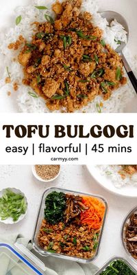 You won't believe how easy it is to make this tofu bulgogi comes with a few simple ingredients! It comes together quickly in a few short steps, making it perfect for a weeknight meal. Crumbled tofu cooked in a sweet, salty, and savory sauce, this tofu bulgogi has all the same flavors as traditional bulgogi!