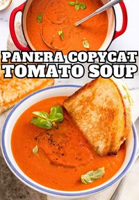 Warm up with this rich and creamy tomato soup, an easy copycat Panera tomato soup recipe perfect for pairing with a melty grilled cheese! Simple to make in 30 minutes and packed with San Marzano tomatoes, this easy recipe will become a family favorite.