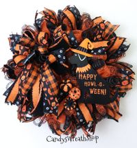 SPECIAL DOG WREATH FOR HALLOWEEN!  This fun wreath will welcome your guests!  One-of-a-kind and free shipping.  Etsy.com/shop/CandysWreathShop . #HalloweenWreath #PumpkinWreath #WelcomeWreath #DogWreath #PawPrint #HalloweenDecor #WitchWreath #HalloweenDog #HalloweenDogWreath #BuffaloPlaid