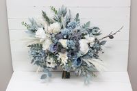 Dusty Blue White Bridal Bouquet Peonies Roses Anemones Bouquet Bridesmaid Flowers Pale Blue Winter Wedding Flowers Boho Wedding - Etsy