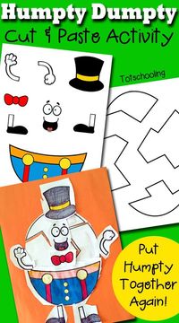 Humpty Dumpty Printable Cut & Paste Activity Rhyming Preschool, Rhyming Activities, Preschool Themes, Craft Activities, Toddler Activities, Preschool Activities, Cutting Activities For Kids, Preschool Education, Preschool Art