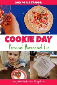 Jack of All Trades: Cookie Day Fun for Preschoolers - make some sprinkled cookie art, read the book "If You Give a Mouse a Cookie", explore cookie shapes with colorful manipulatives and make a sweet treat with a cookie mix - all fun with #MotherGooseTime #MGTblogger #preschool #winteractivities #SightsandSounds #holidaycrafts