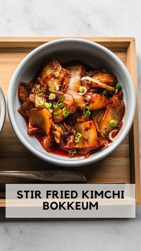 A delicious recipe and versatile dish that's also a great way to use up old kimchi: Stir Fried Kimchi also known as Kimchi Bokkeum! A great side dish in Korean cooking that's universally adored. Make in 10 minutes. Serve with rice, tofu, and a fried egg for a fast, satisfying, and delicious meal.