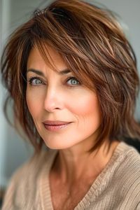 Embrace your natural texture and rock this effortlessly chic style that flatters a variety of face shapes. This layered, shoulder-length cut features face-framing pieces that add movement and dimension.  Click here to see more stunning hairstyles for women over 60 with fine hair.