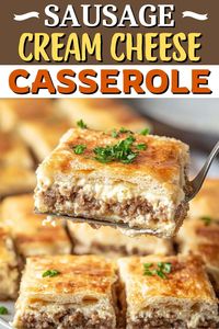 This sausage cream cheese casserole will be an instant hit at any gathering! Baked with buttery crescent rolls, no one can resist it.