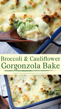 Fresh steamed broccoli and cauliflower baked with a cheesy, creamy sun dried tomato and gorgonzola cream sauce.