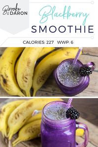 This Blackberry Smoothie recipe is made without yogurt! You still get a thick consistency with this recipe using simple ingredients that you already have in your kitchen and is a great on the go recipe! #breakfast #smoothie #healthy #brookeanddaron