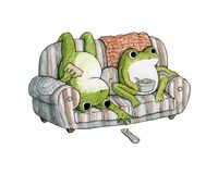 8x10 Giclée print of two frogs relaxing watching TV