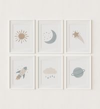 Decorate your little one's outer space themed room with this set of 6 watercolor prints!