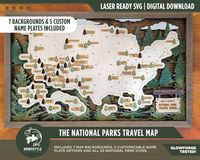 The National Parks Travel Map - 7 Backgrounds & 5 Customizable Name Plates - SVG File Download - Sized for GlowforgeThe Homestyle Travel Map can be used to record the states that you have visited while travelling across the USA. This map is fully customizable with 7 different backgrounds available and 11 customizab