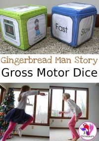 Free Run Run As Fast As You Can With The Gingerbread Man Gross Motor Dice - 6 movements and a speed dice included and goes great with almost all gingerbread man stories - 3Dinosaurs.com #freeprintable #grossmotor #3dinosaurs #gingerbreadman