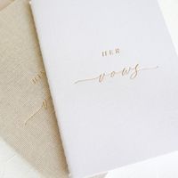 His & Hers Vow Books ------------------------------ Gorgeous set of vow books in white & washed grey with gold foil lettering. Comes with two books: • Her vows in white linen • His vows in washed grey linen Each book is A6 in size and has 10 pages/20 sides of lined paper inside to write your vows. We can also supply these in his/his or hers/hers books. Please leave a note at the checkout if you would like this combination.