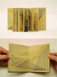 paper, string 4″ x 4″ Pull contains eight explorations of string formations when fully open. Some strings continue through the pages making it impossible to view more than one page at a time.