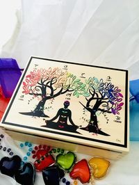 21cm x 16cm CHAKRA TREE AFFIRMATION and GRATITUDE. WOODEN BOX. SPIRITUAL DECOR. £35.97