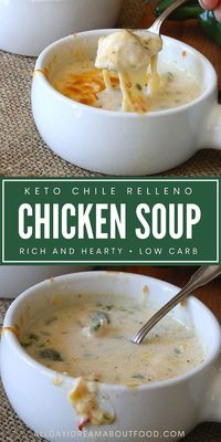 Rich and hearty low carb Chile Relleno Chicken Soup. This keto soup recipe will warm you up on any chilly day, and the whole family loves it!