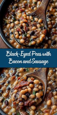 This hearty dish of Black-Eyed Peas with Bacon and Sausage is a comforting, flavorful meal, perfect for cozy dinners or New Year’s celebrations. It’s packed with smoky, savory flavors and tender black-eyed peas that are delicious served over rice or with cornbread.