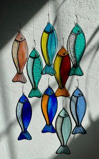 Hand Painted Stained Glass Fish on Hook Suncatcher - Etsy