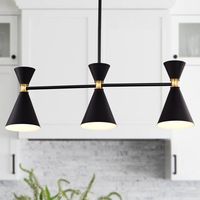 Upgrade your dining table and kitchen island with this modern stylish island light. Featuring a balanced straight-lined bar comes the 3-light island, the pendant light blends clean and simple lines with visually hourglass shades.