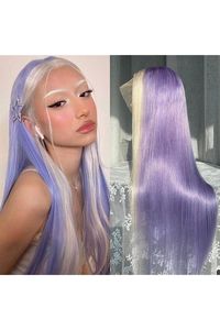 NINAHAIR Lavender Purple with 613 Blonde Streak Colorful Long Straight Lace Front Wig Gluess HD Highlights Synthetic Heat Resistant Fiber Hair Wigs with Baby Hair for Women 24 Inches, #AD, ##Inches, #ADVERTISEMENT, #Wig, #Lavender, #Purple