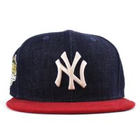 New York Yankees 1999 World Series New Era 59Fifty Fitted Hat in Navy Denim, Scarlet Corduroy and Green Under Brim.