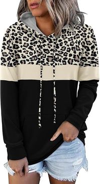 KISSMODA Leopard Hoodie for Women Hooded Sweatshirts Pullover Color Block Tops with Pockets Black Small : Amazon.ca: Clothing, Shoes & Accessories