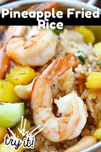 Authentic and the best Thai pineapple fried rice with shrimp, cashew nuts and pineapple. This easy recipe takes only 20 minutes from start to fish and perfect for family dinner tonight.